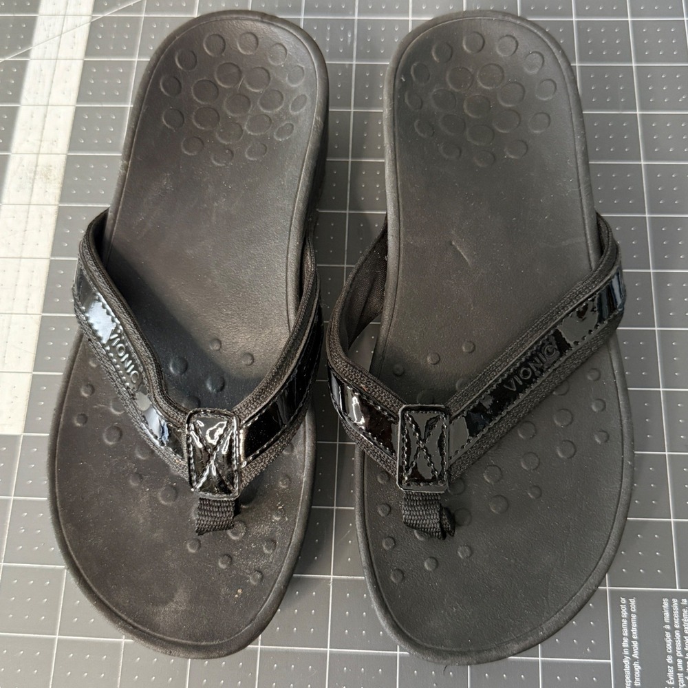 Vionic High Tide II Black Platform Wedge Flip Flops Sandals Women 6 Wide Comfort